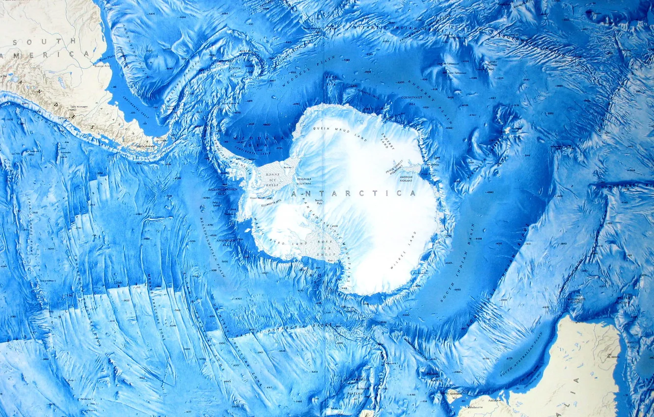 Photo wallpaper map, South America, Antarctica, ice, the mainland.