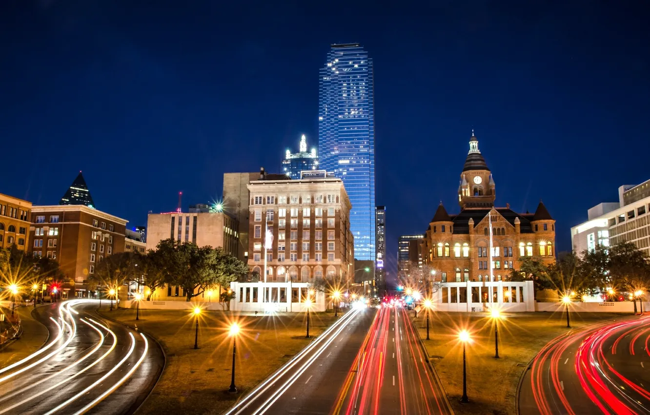 Photo wallpaper night, city, the city, lights, lights, excerpt, traffic, USA