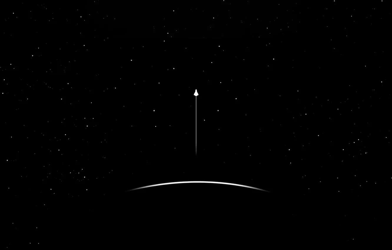 Photo wallpaper space, flight, minimalism, positive, rocket, space, black background, the rise