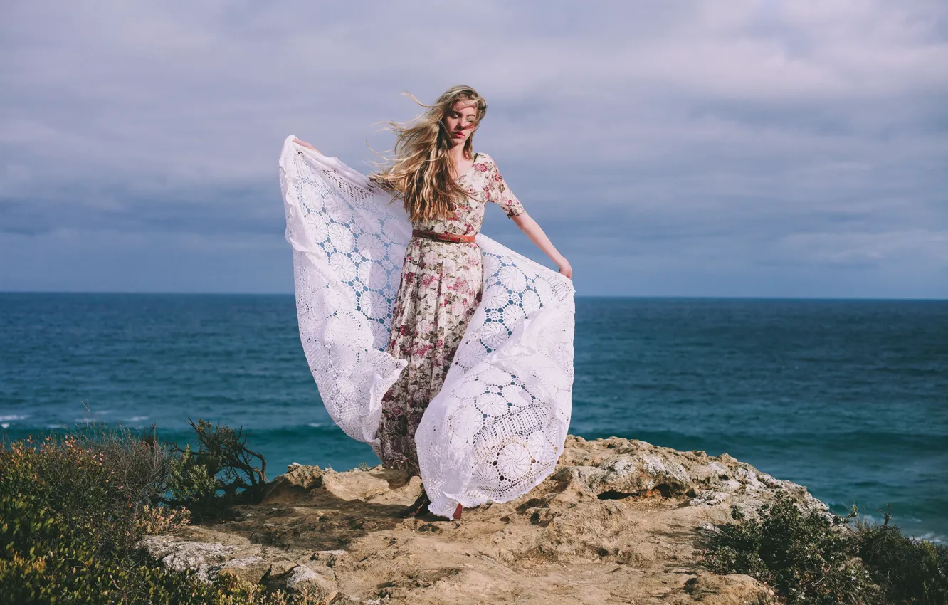 Photo wallpaper girl, the wind, hair, dress