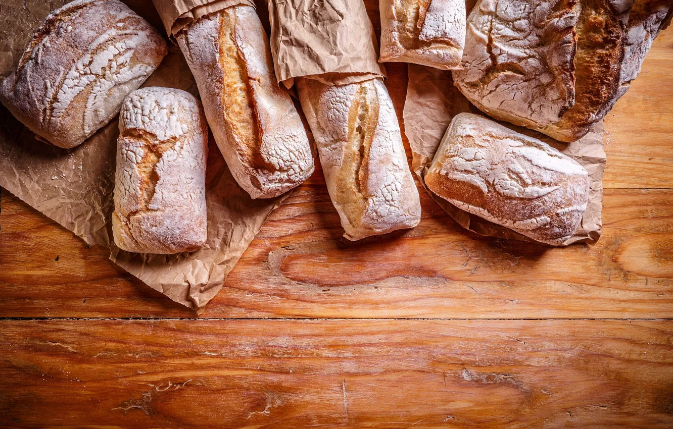 Photo wallpaper paper, Board, bread, buns, bakery products