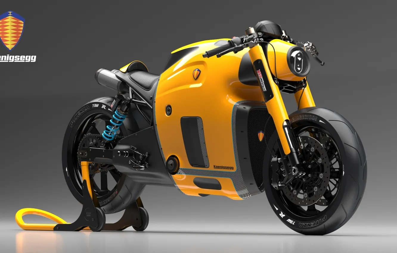 Photo wallpaper Concept, Koenigsegg, Yellow, Bike, Wheels, Brake