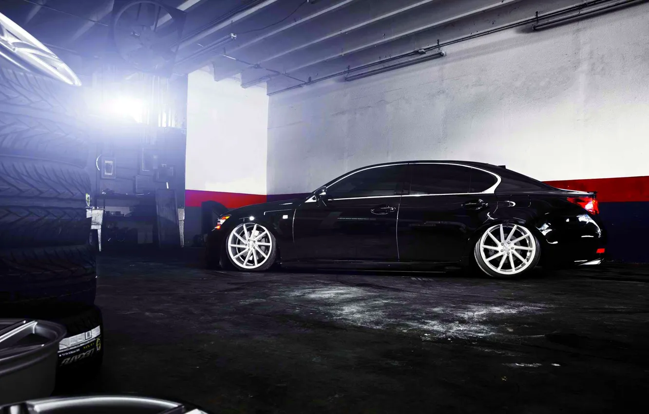 Photo wallpaper Lexus, wheels, side, black, vossen, GS 350