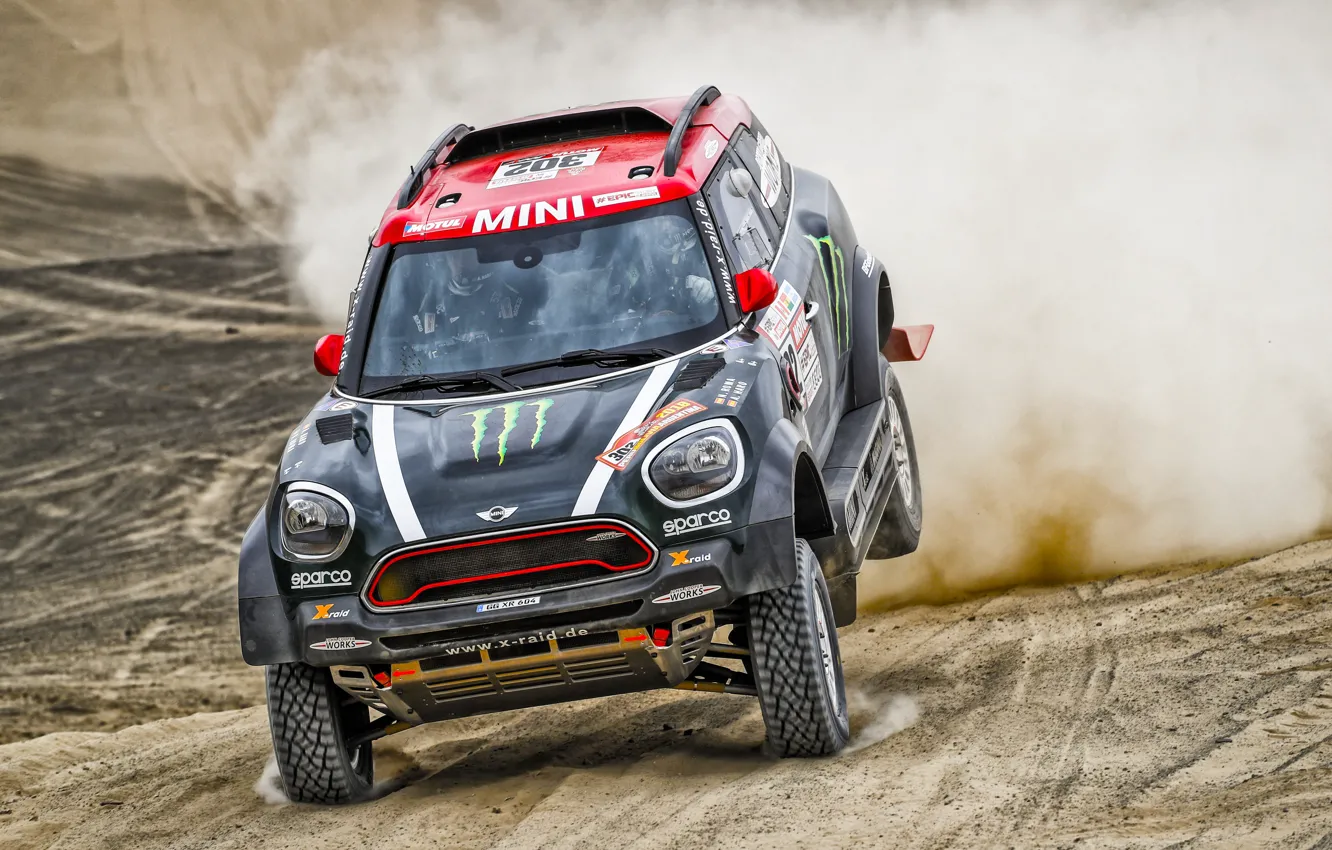 Photo wallpaper sand, race, sport, desert, speed, Mini, dust, Mini Cooper