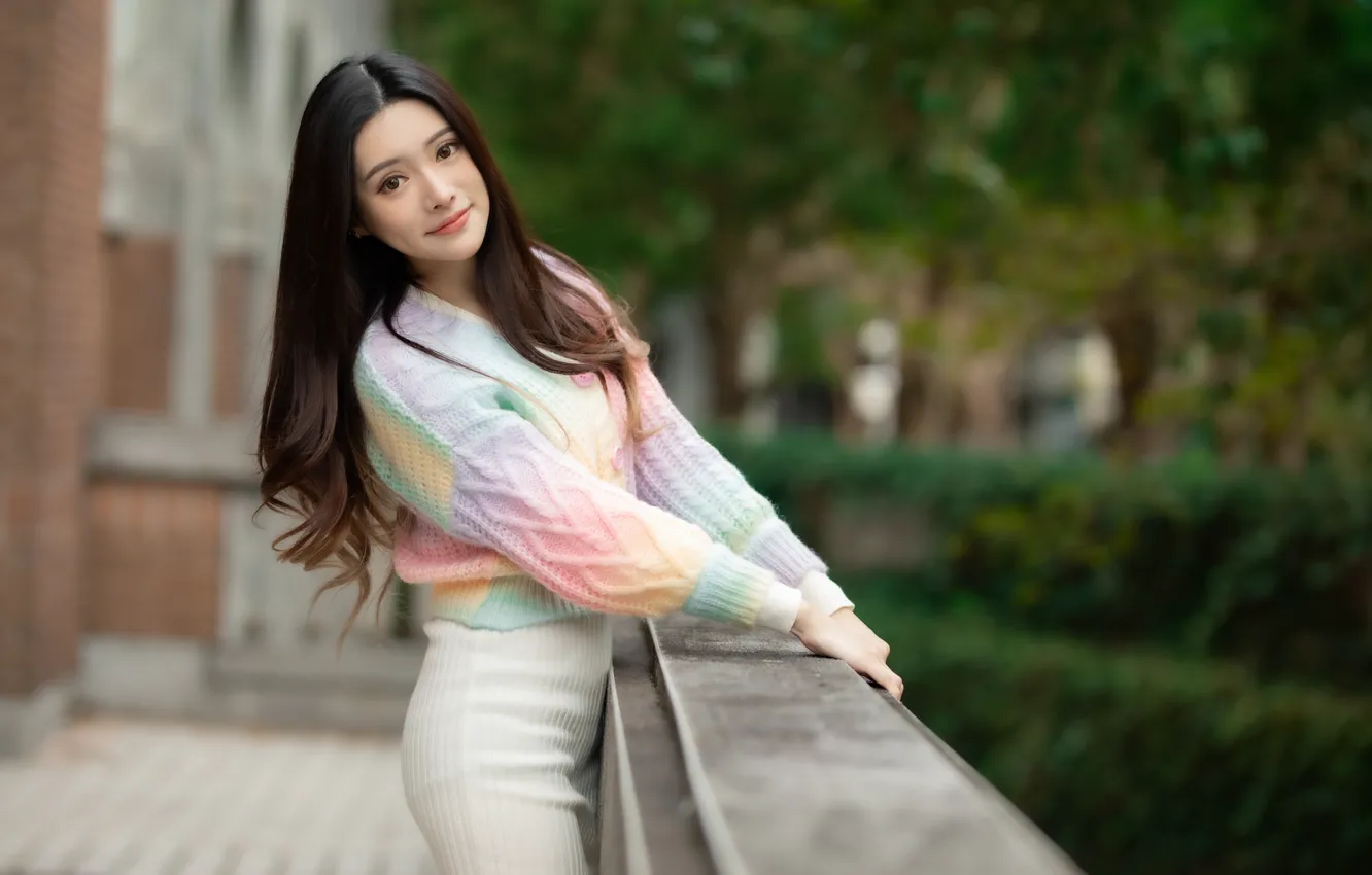 Photo wallpaper look, pose, model, skirt, portrait, makeup, garden, figure