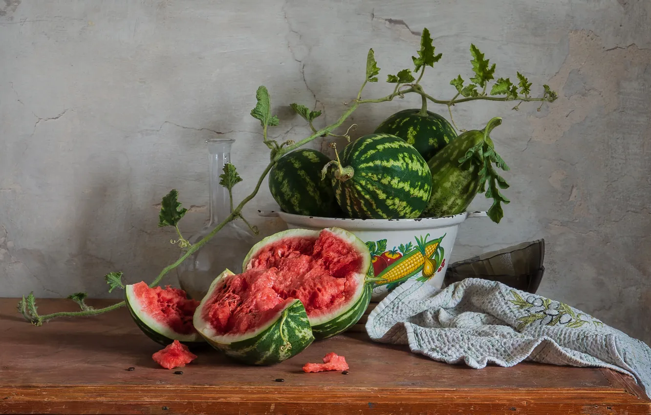 Photo wallpaper table, watermelon, still life