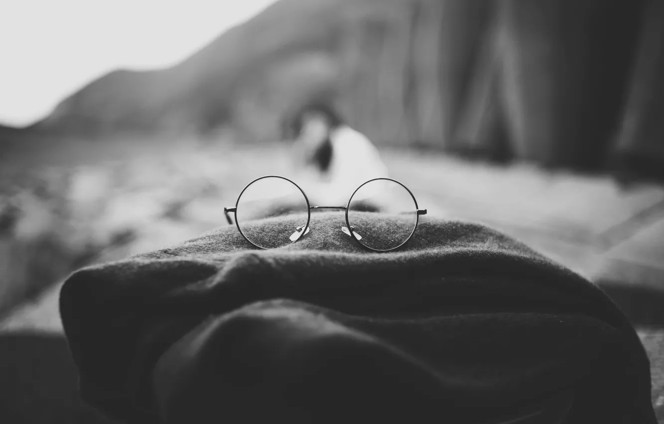 Photo wallpaper glasses, plaid, blurry