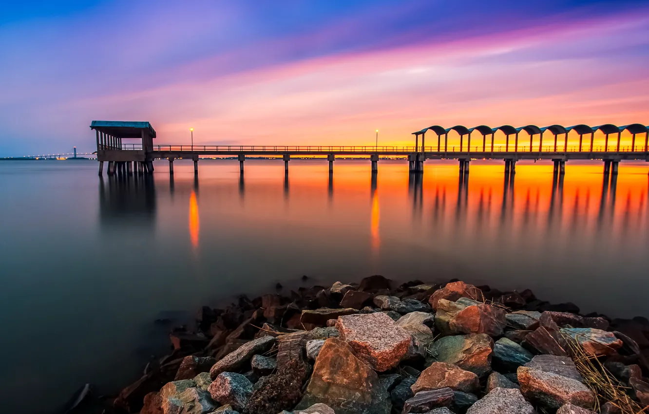 Photo wallpaper the sky, landscape, nature, stones, the evening, pierce, pond