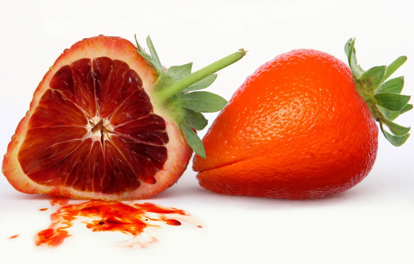 Photo wallpaper rendering, orange, strawberry, berry, juice, fruit, hybrid, slice