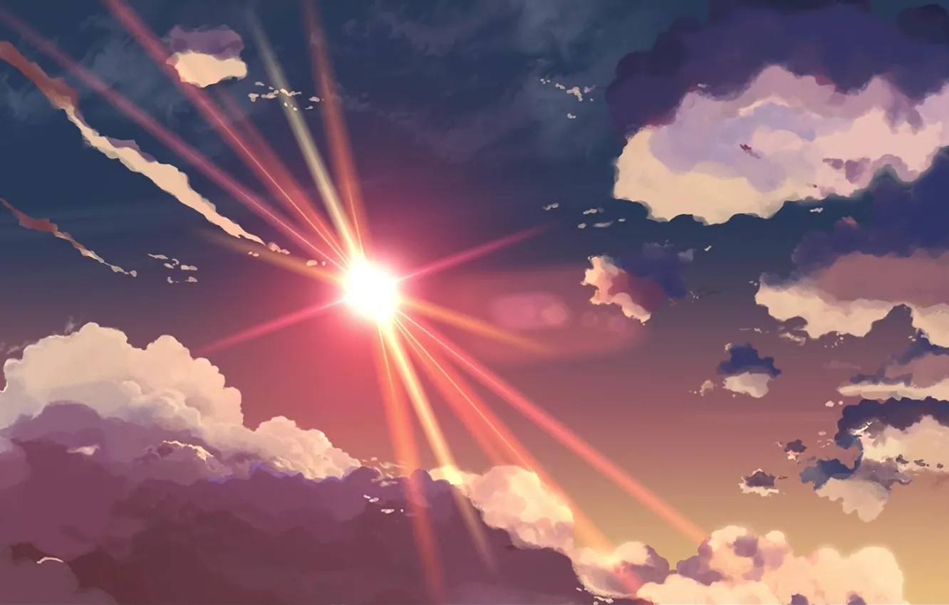 Photo wallpaper the sky, the sun, clouds, rays, figure