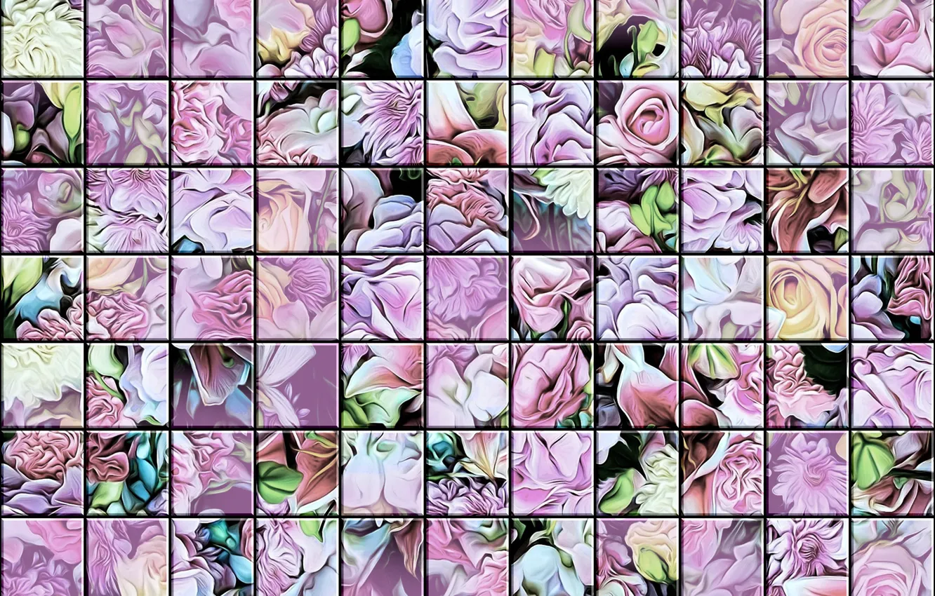 Photo wallpaper glass, texture, pastel colors, flower cuts, mosaic tile, stained glass tile, floral mix