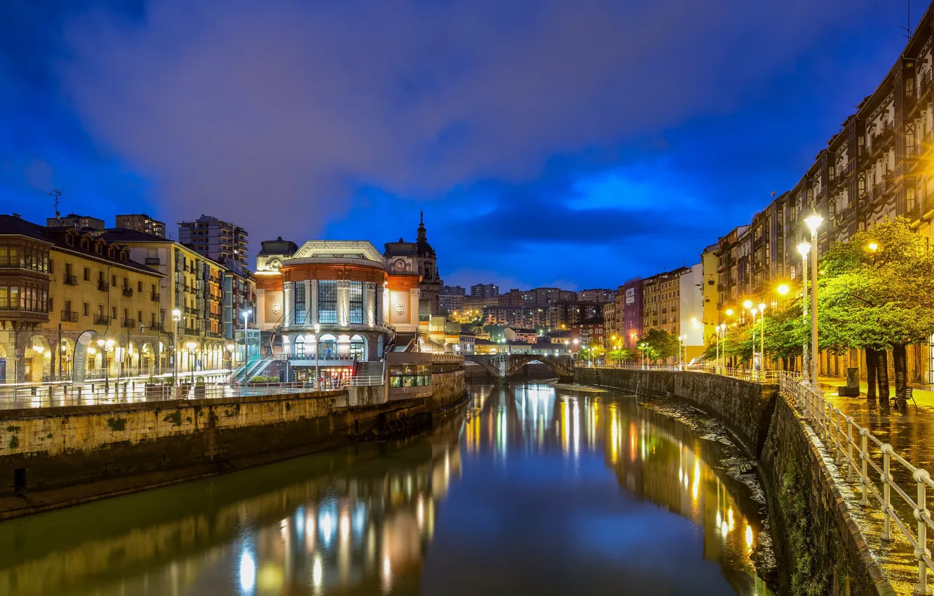 Photo wallpaper lights, the evening, Spain, Bilbao