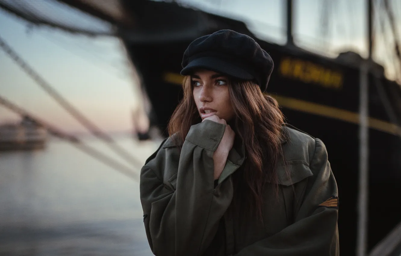 Photo wallpaper girl, face, background, hat, hair, AriAnna