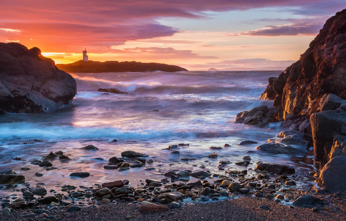 Photo wallpaper sea, sunrise, Elie Lighthouse