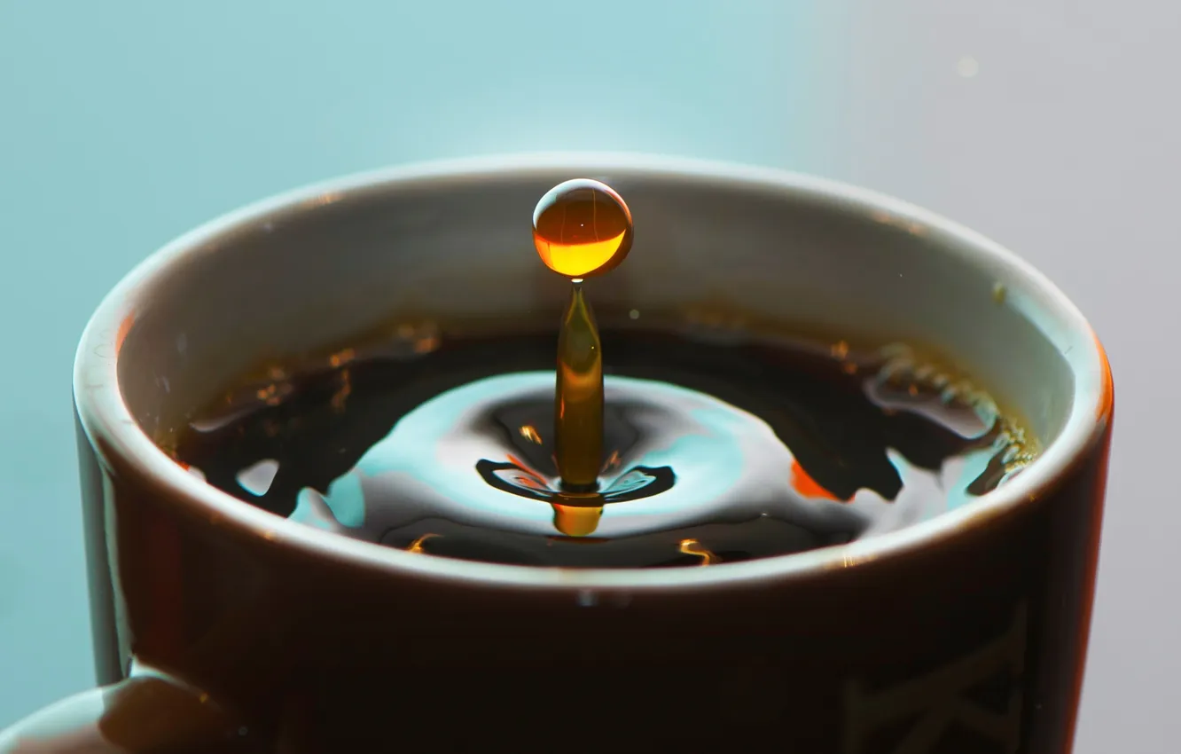 Photo wallpaper drops, macro, photo, tea, Cup