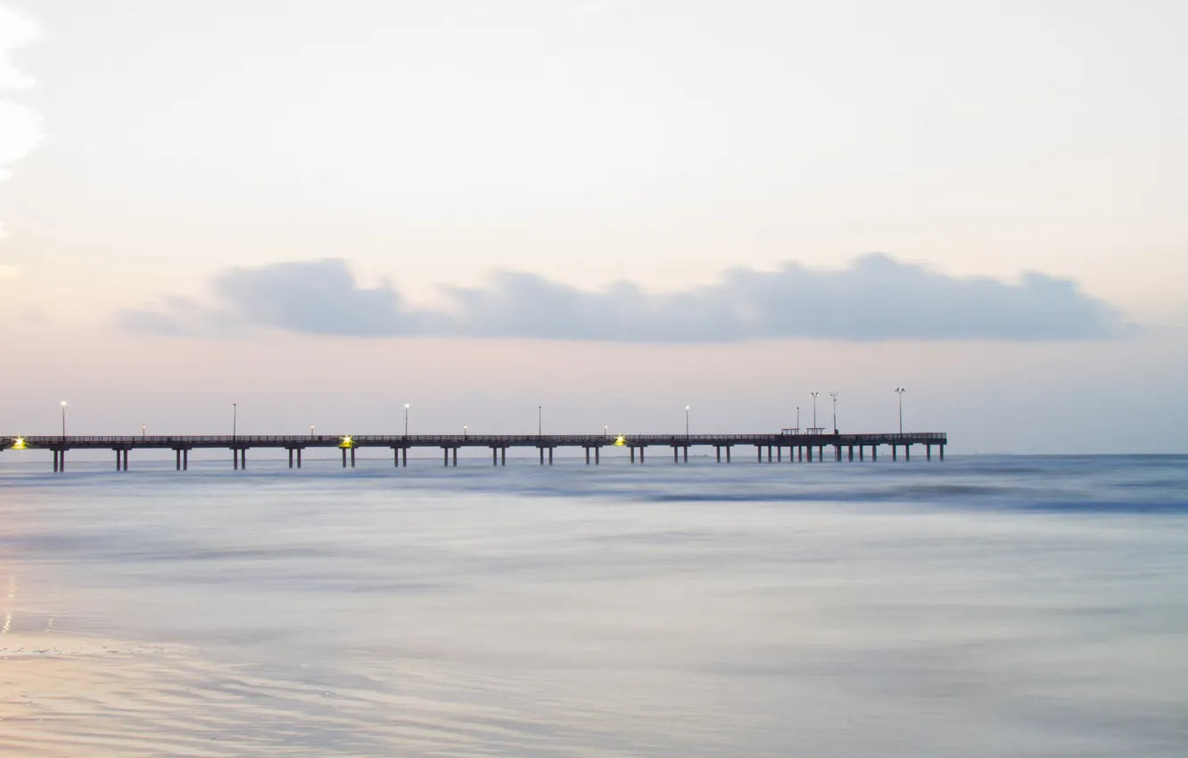 Photo wallpaper sea, lights, the evening, pierce, twilight