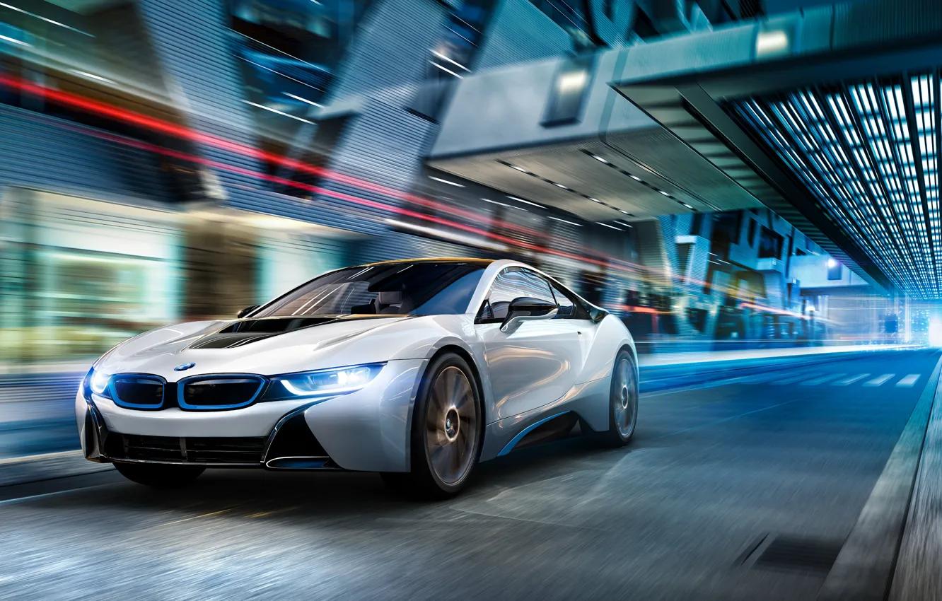 Photo wallpaper lights, speed, BMW, night, rides, Bmw I8 Night, I8 Night