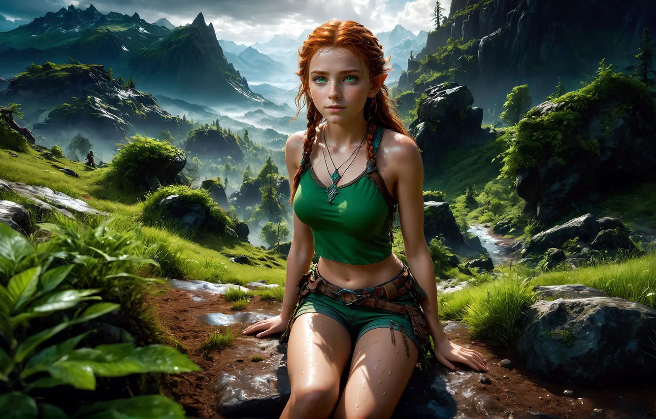 Photo wallpaper girl, nature, elf