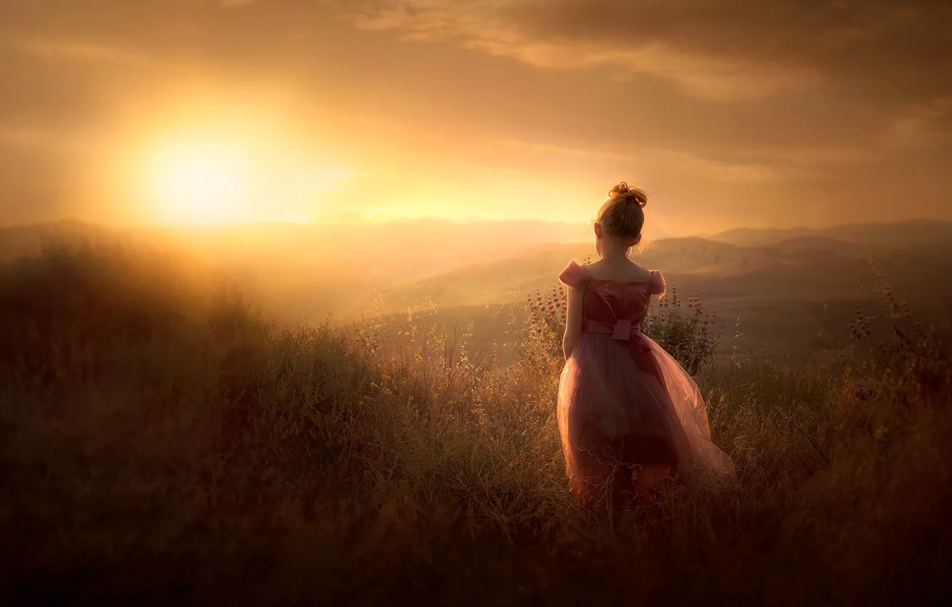 Photo wallpaper girl, nature, fog, walk