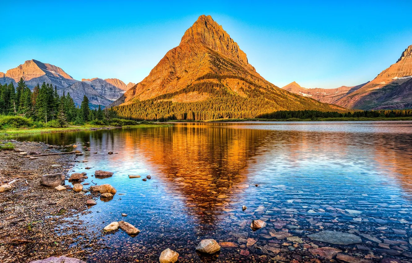Photo wallpaper mountains, nature, lake