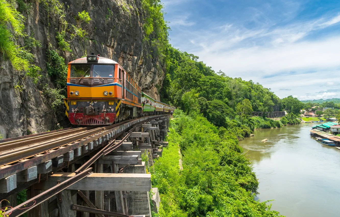 Photo wallpaper train, Thailand, railroad, locomotive, Bangkok, Thailand, Bangkok, railroad