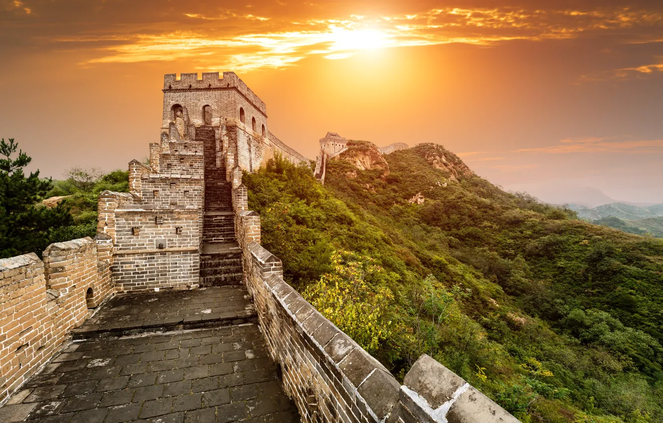 Photo wallpaper mountains, dawn, China, Beijing, Beijing, The great wall of China, Great Wall of China