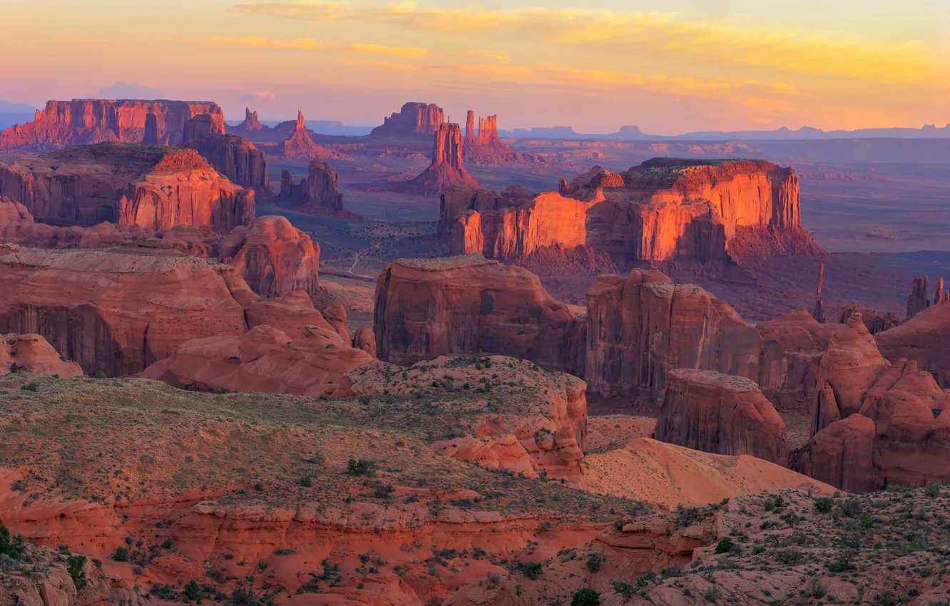 Photo wallpaper sunset, stones, rocks, canyon, panorama, AZ, USA, The Grand Canyon