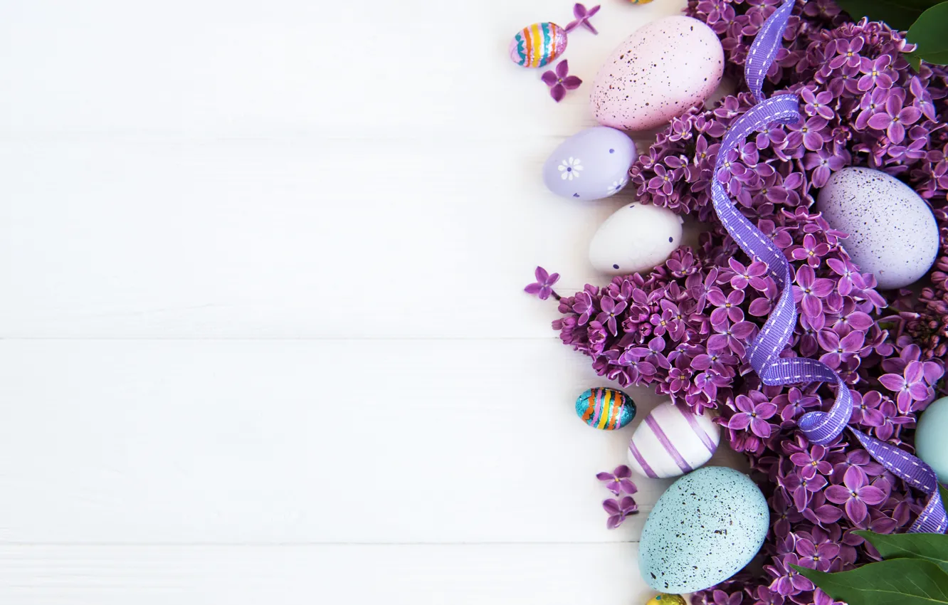 Photo wallpaper flowers, eggs, spring, colorful, Easter, wood, blossom, flowers