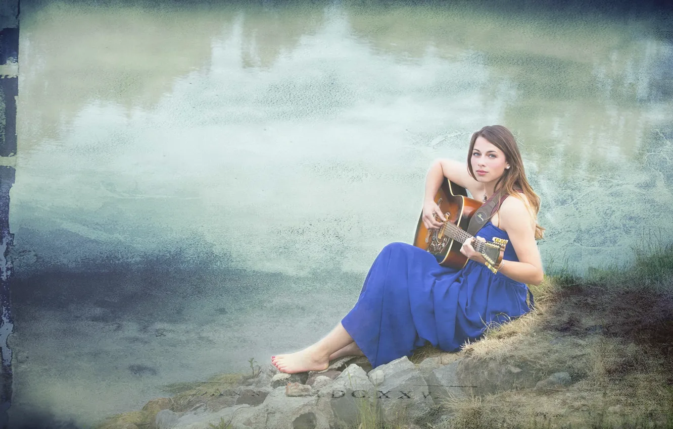 Photo wallpaper girl, music, background, guitar