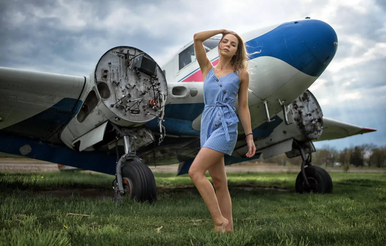 Photo wallpaper girl, pose, the plane