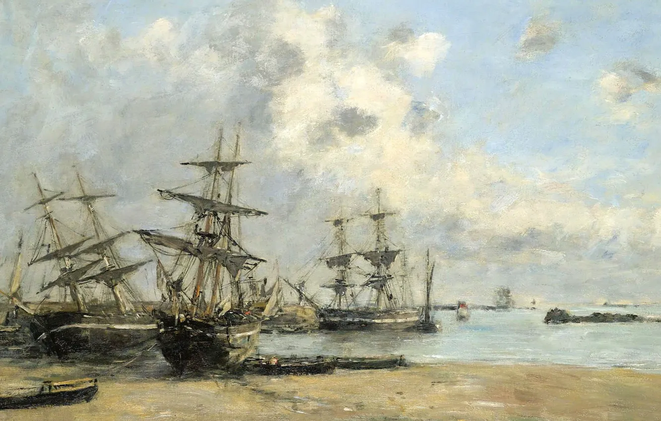 Photo wallpaper landscape, picture, Eugene Boudin, Eugene Boudin, Saint-Quay-Portrieux. Ships in Port