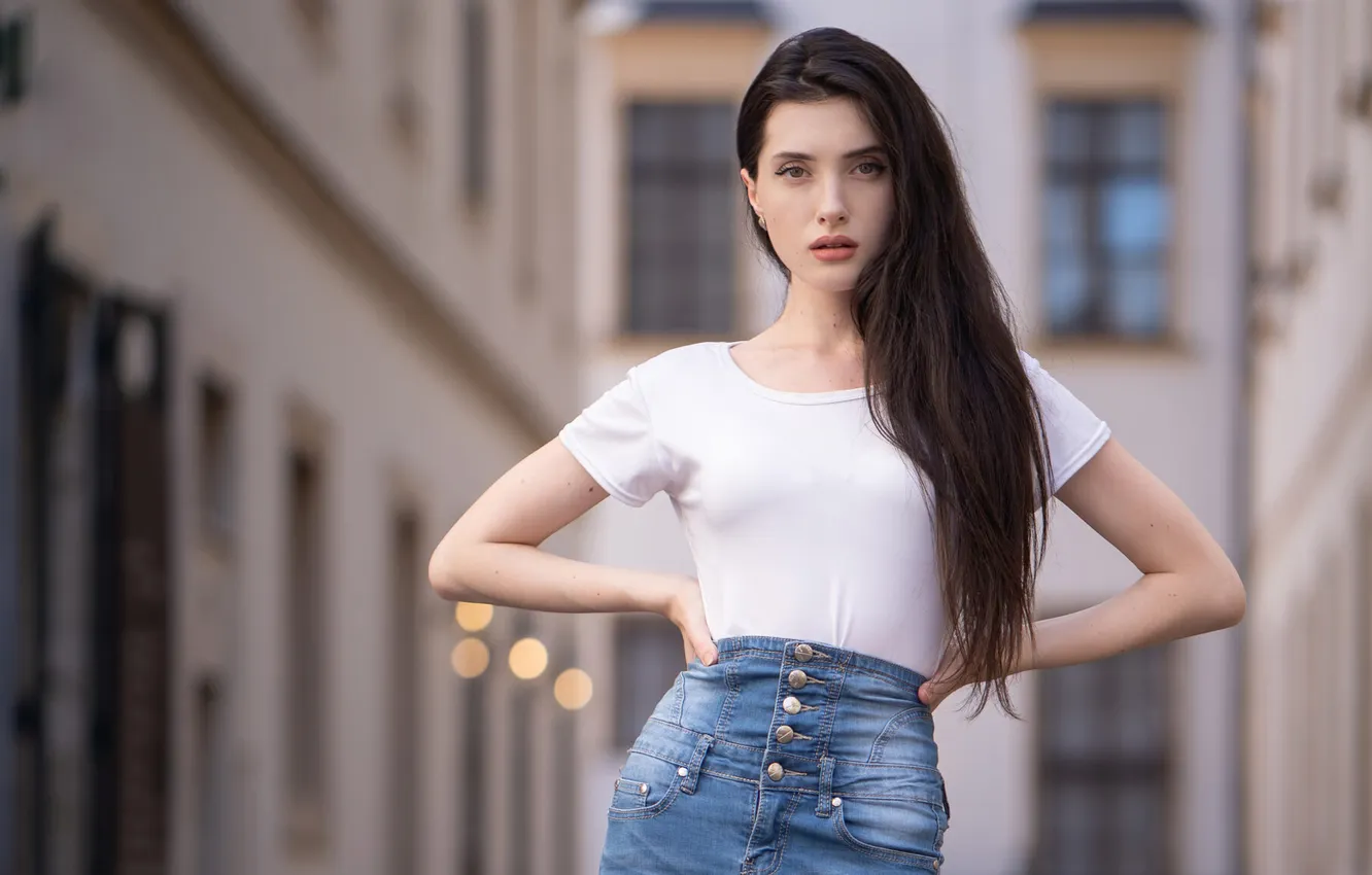 Photo wallpaper girl, beautiful, model, brunette, look, cute, long-haired