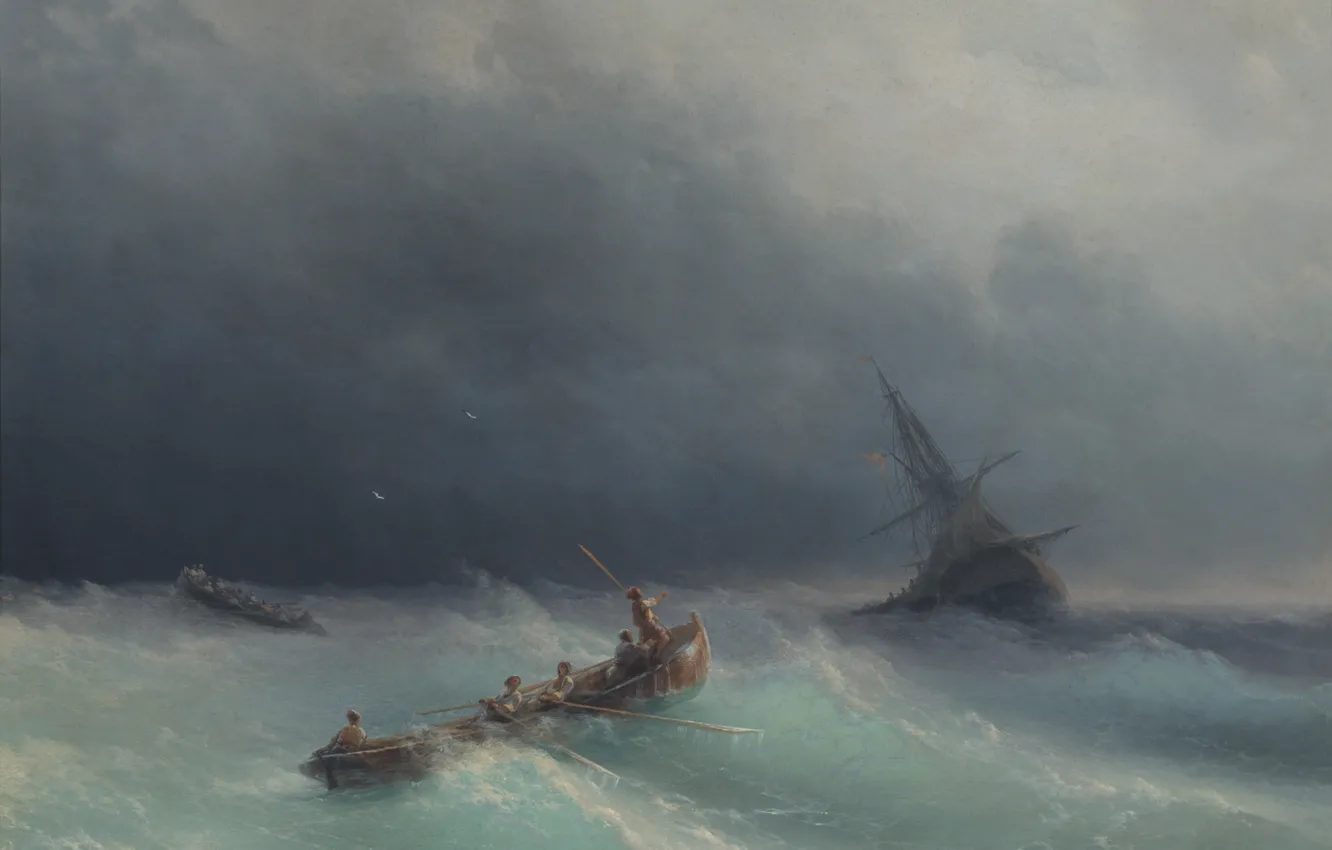 Photo wallpaper Sea, Storm, Picture, Painting, Aivazovsky