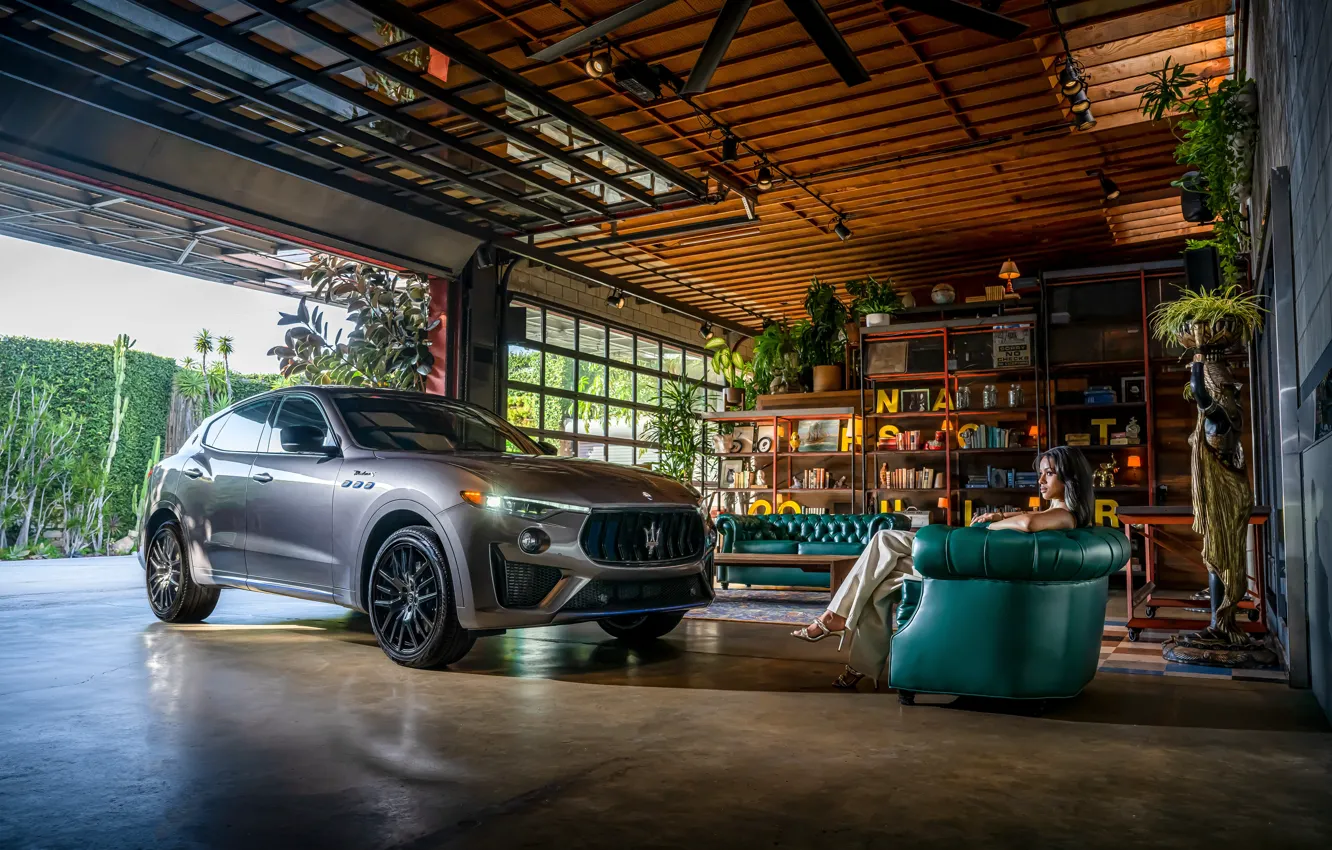 Photo wallpaper car, Maserati, girl, Levante, Maserati Levante Modena S