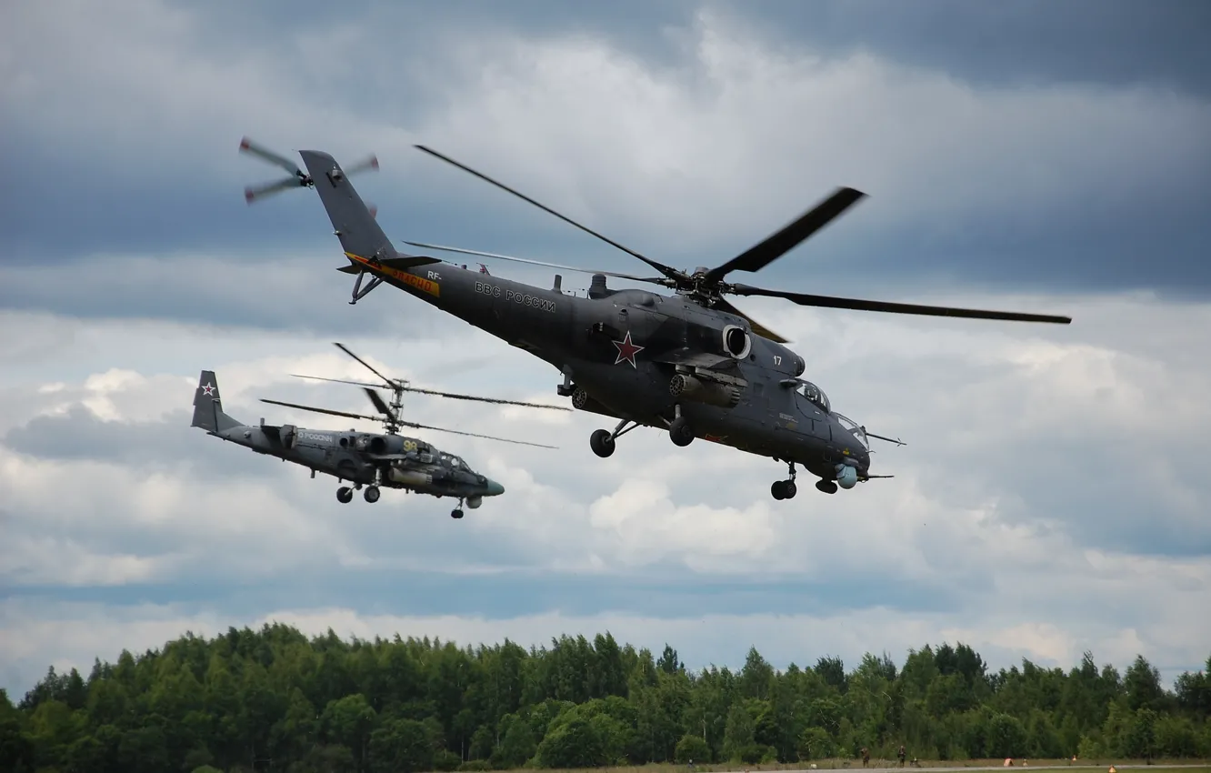 Photo wallpaper flight, Ka-52, helicopters, Mi-24/35