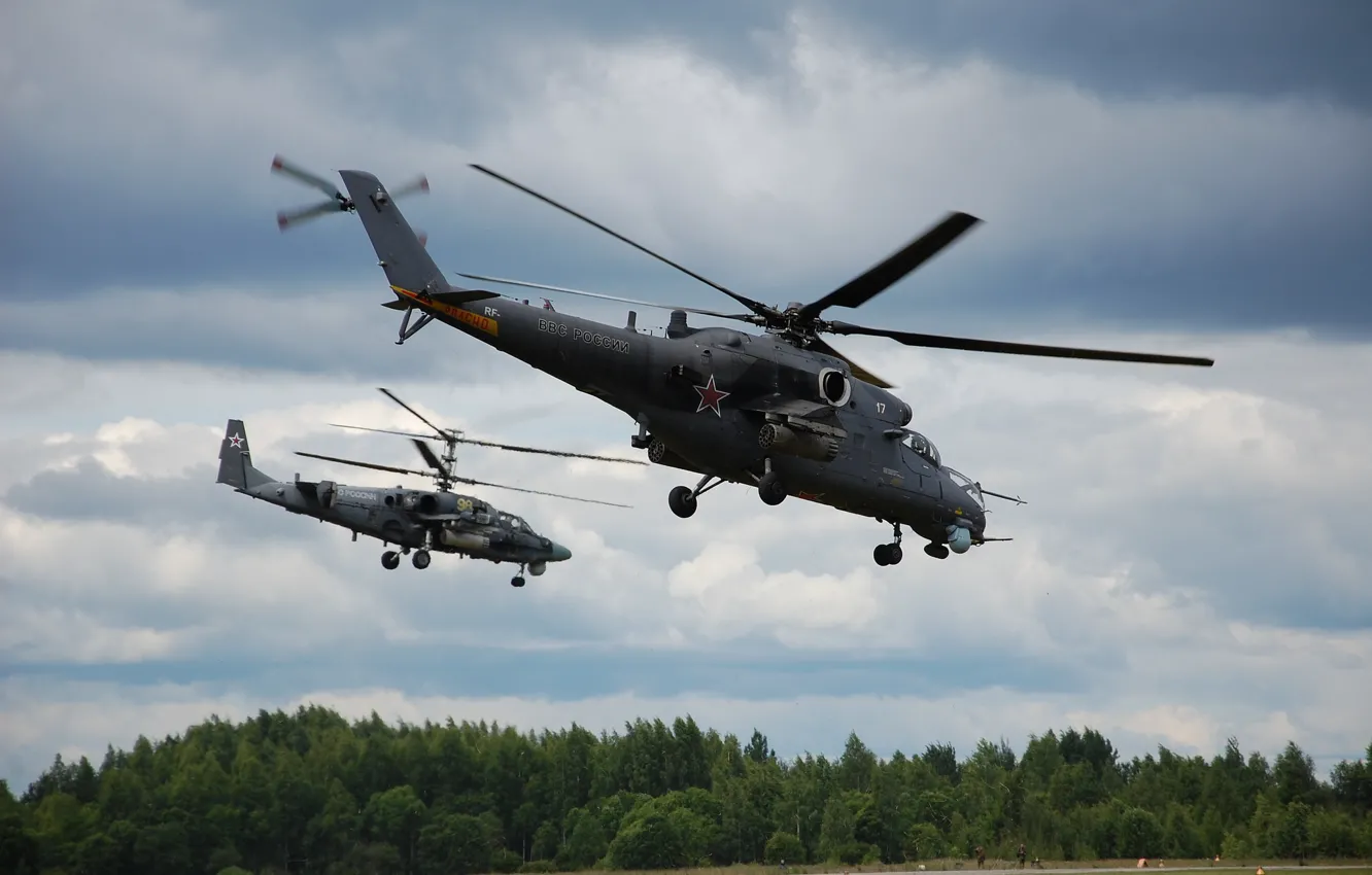 Photo wallpaper flight, helicopter, Ka-52, Mi-24/35