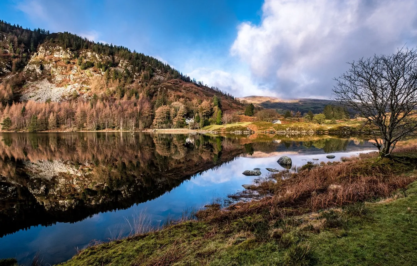 Photo wallpaper the sky, mountains, river
