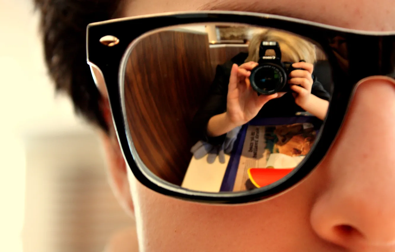 Photo wallpaper reflection, glasses, Wallpaper