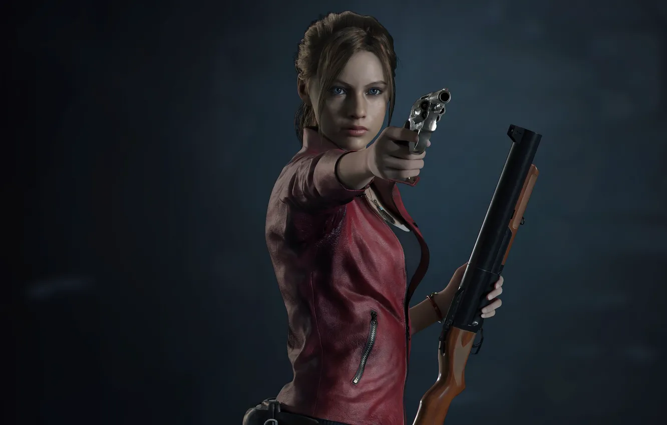 Photo wallpaper girl, gun, background, Resident Evil 2, Resident Evil 2 (2019)