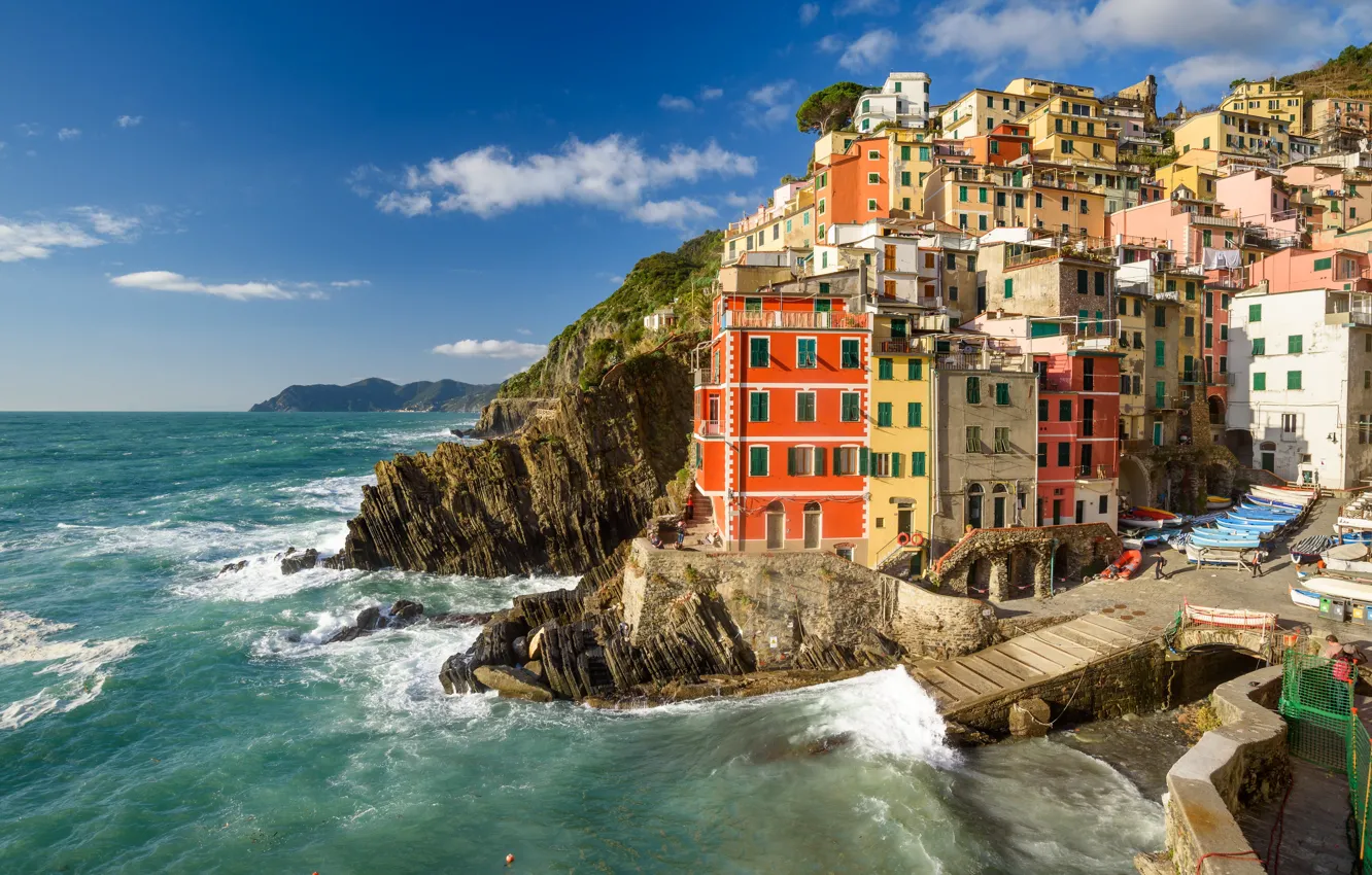 Photo wallpaper Italy, home, sea, Riomaggiore, Liguria