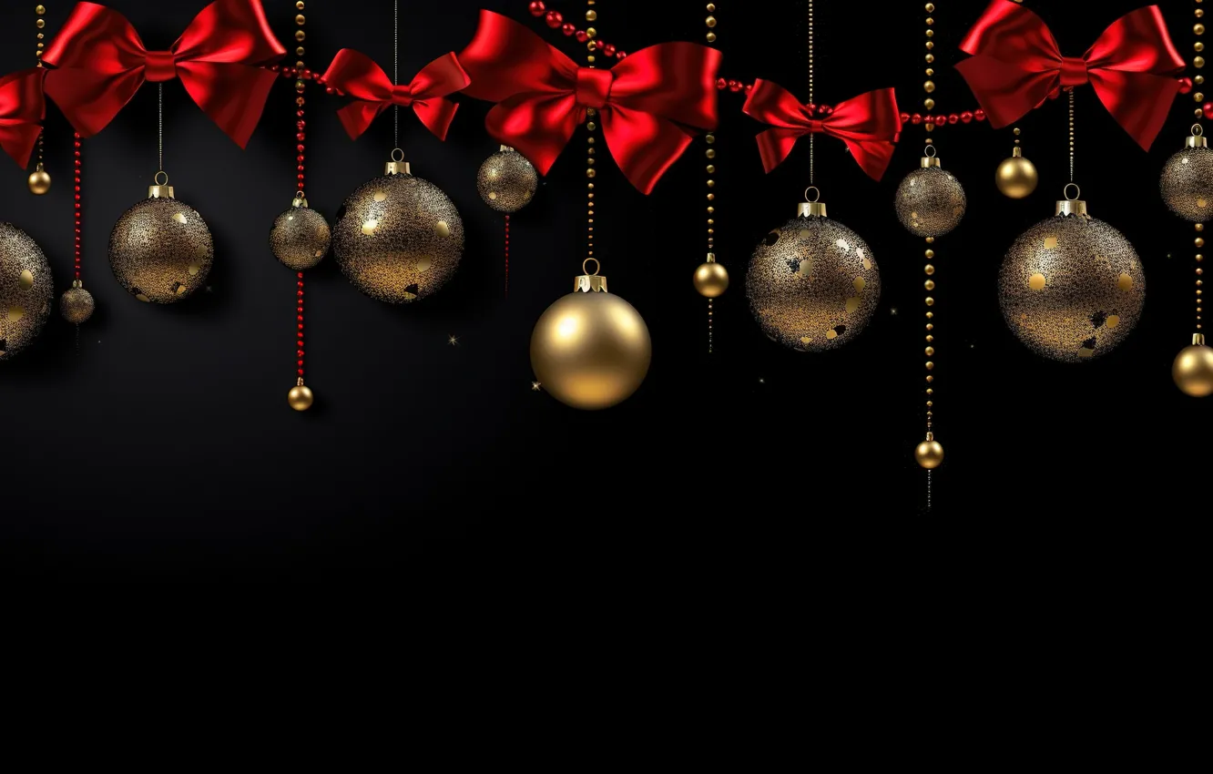 Photo wallpaper decoration, the dark background, balls, New Year, Christmas, golden, new year, happy