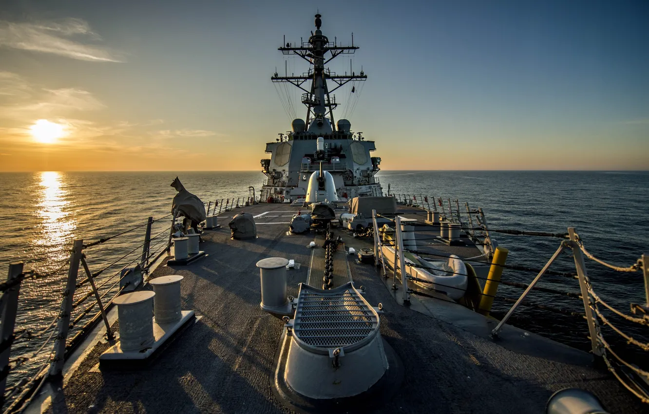 Photo wallpaper sky, ocean, clouds, sun, Maine, Destroyer, navy, kumo