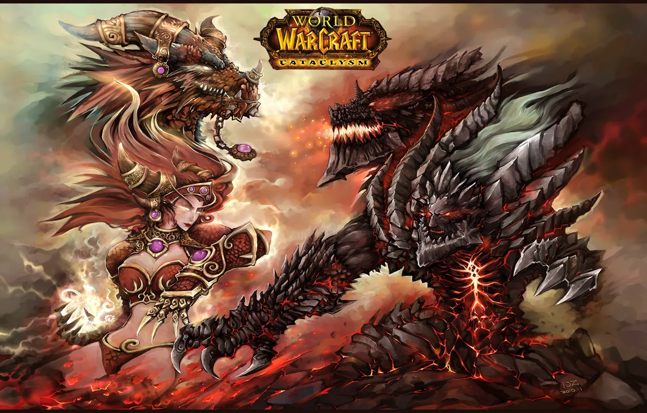 Photo wallpaper girl, warcraft, anime, wow, dragon, elf