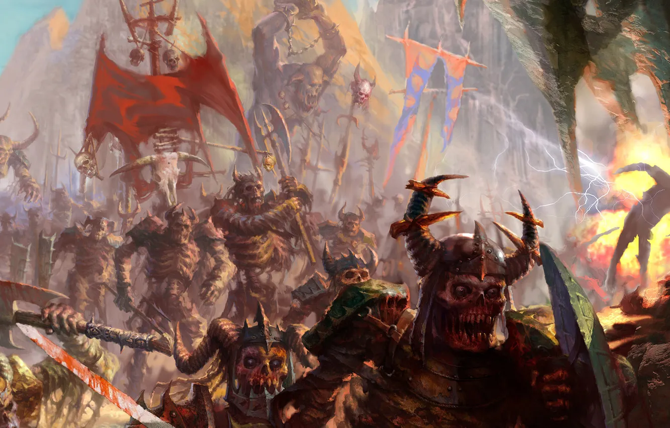 Photo wallpaper zombies, chaos, orcs, skeletons, axes, army of darkness