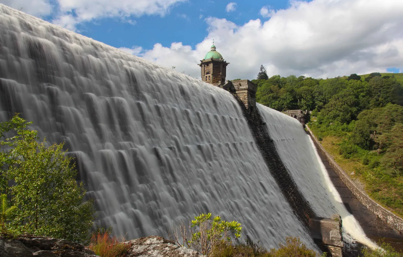 Photo wallpaper England, stream, England, Wales, Wales, dam of Craig Goch, Elan Valley, Craig Goch Dam
