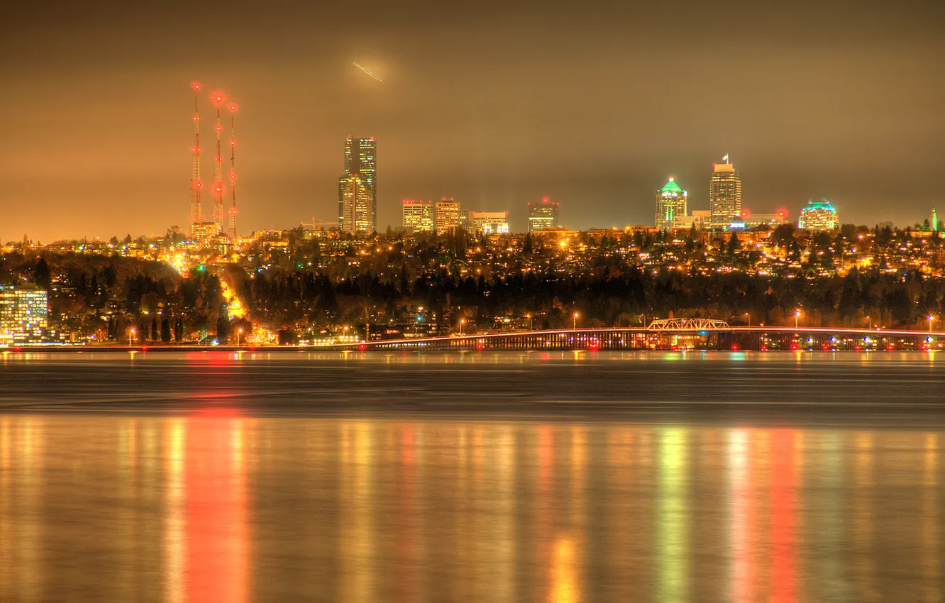 Photo wallpaper the city, lights, UFO, the evening