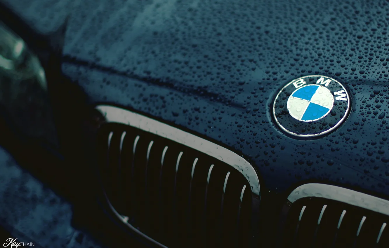 Photo wallpaper drops, bmw, logo, the hood, grille, drop