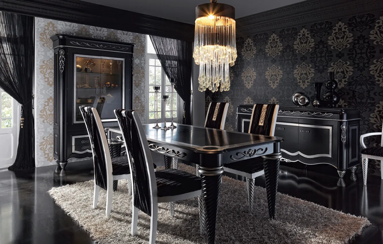 Photo wallpaper table, furniture, Villa, chairs, interior, chandelier, dining room