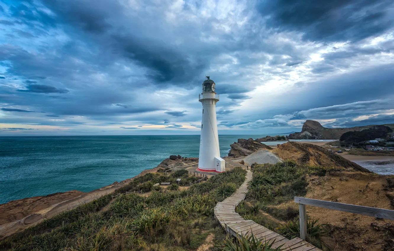 Photo wallpaper coast, lighthouse, New Zealand, New Zealand