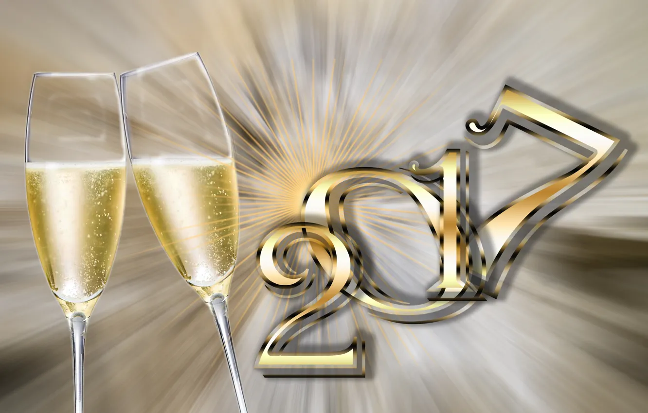 Photo wallpaper Glasses, New Year, Holiday, Champagne, 2017